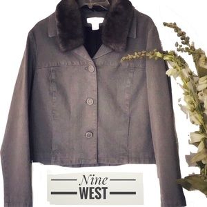 Nine West Gray Jean Jacket w/Removable Fur Collar